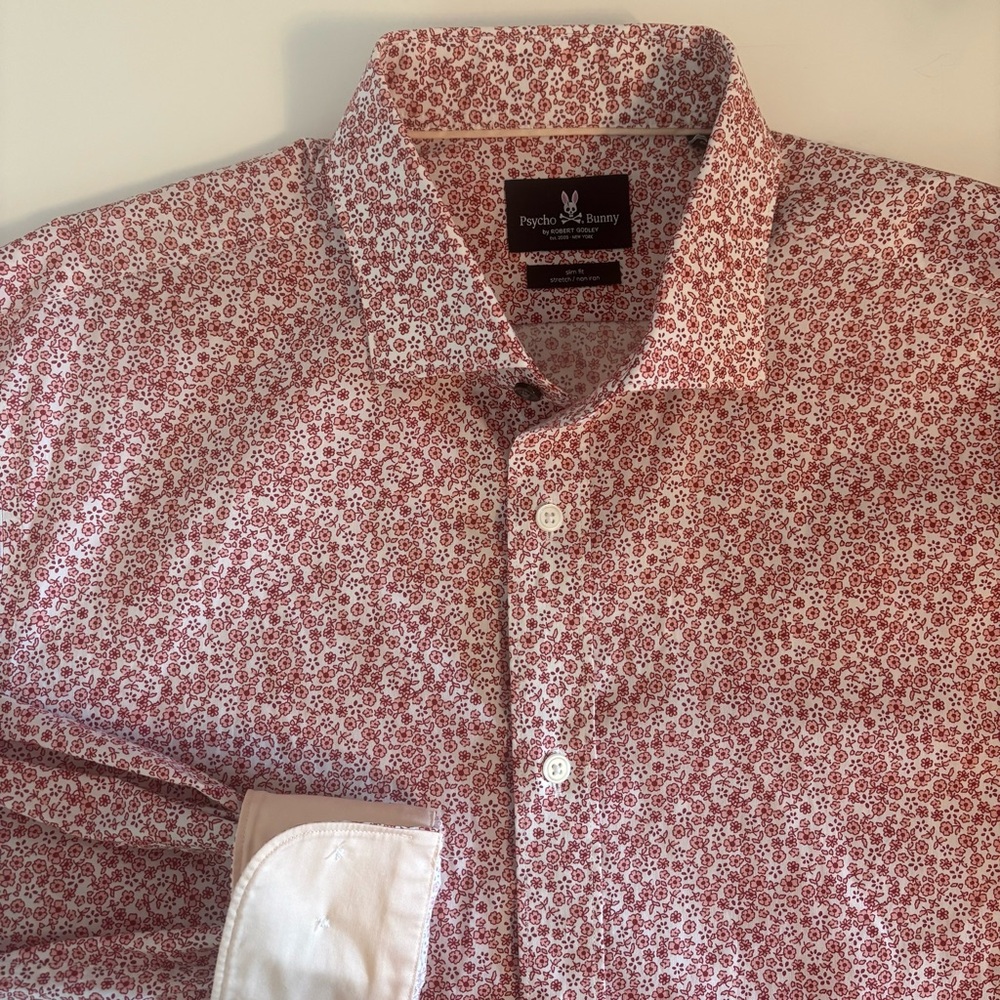 Physco Bunny Shirt Mens 16 32/33 AOP Button Down Slim Fit Stretch